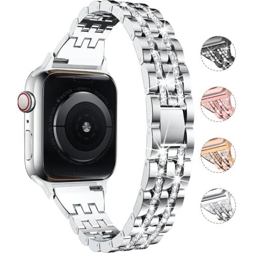 Luxury Diamond Bracelet For Apple Watch6 5 4 3 2 1 SE Bands Strap Stainless Steel Watch Band For iWatch 44mm 40mm 42mm 38mm Belt
