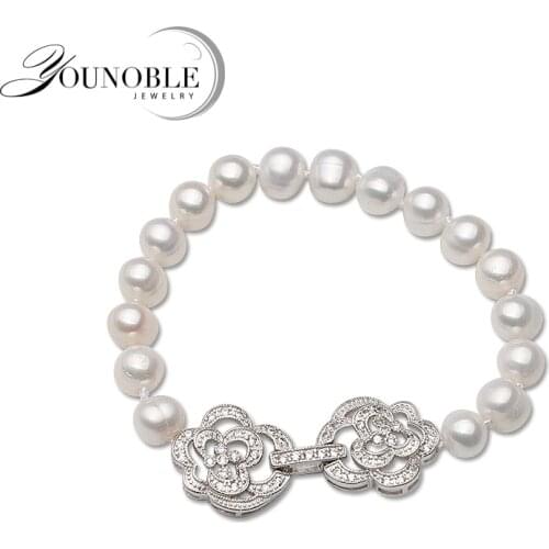 Wedding Real Pearl bracelet,White Natural Freshwater Pearl bracelets For Women Jewelry Gift