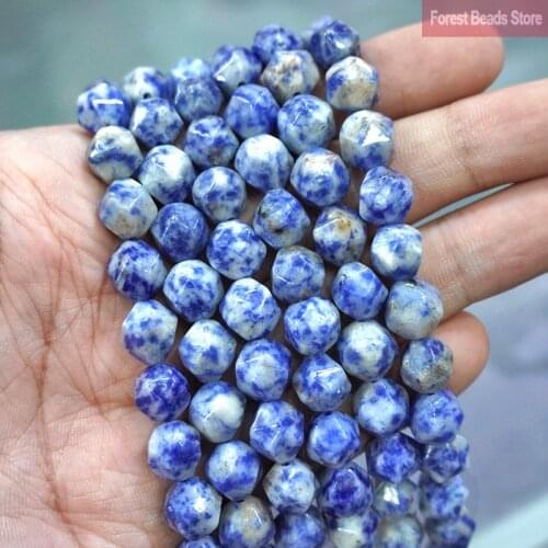 Natural Stone Faceted Blue White Sodalite Spacer Loose Beads DIY Charms Bracelet Necklace for Jewelry Making 15" Strand 6 8 10MM
