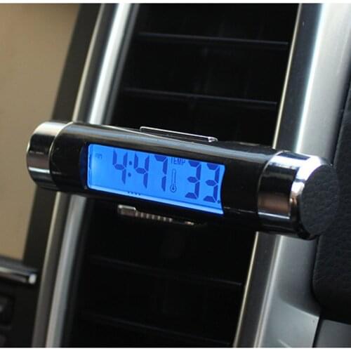 New 2 In 1 Car Vehicle LCD Digital Display Automotive Thermometer Clock Portable Car Air Vent Outlet Clip-on LED Backlight