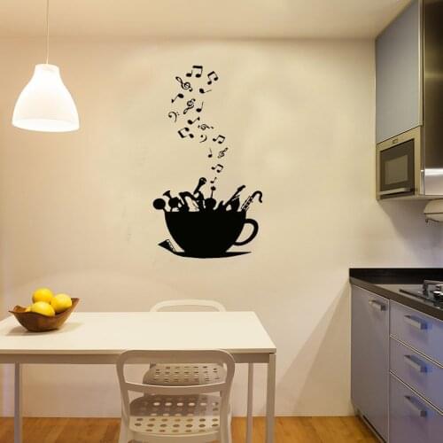 Musical Notes Wall Sticker Music Instruments Coffee Cup Kitchen Wall Decals Cafe Restaurant Vinyl Art Murals Home Decor Poster