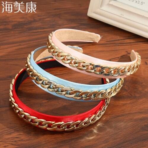 Haimeikang Fashion Alloy Chain Ring Hairband Non-slip Hairband High Quality Shining Gold Chain Headwear Casual Hair Accessories
