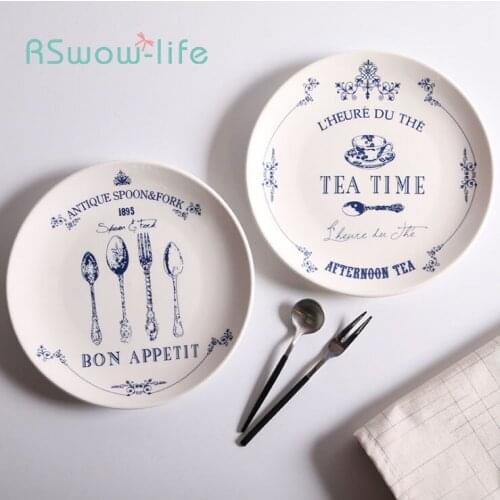 Cartoon Pattern Ceramic Plate 8 Inch Snack Western Steak Dish Creative Simple Household Tableware For Kitchen Supplies