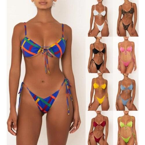 Summer Womens Two Pieces Swimwear Floral Print Split Bikini Set Fashion Push-Up Swimsuit Beachwear Bathing Suit Bikini Set