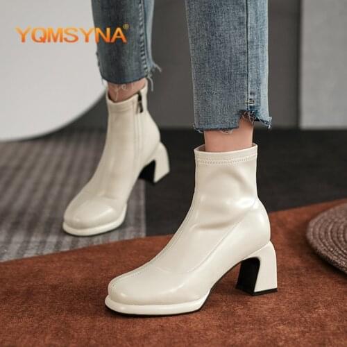 YQMSYNA Fashion Stretch Boots Casual Square Heel Square Toe Zipper Boots Spring/Autumn Office Non-slip High Heels Shoes AS308