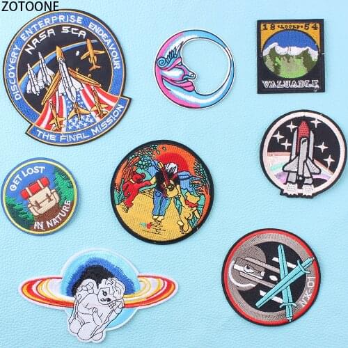 ZOTOONE UFO Astronaut Space Alien Patches on Clothes Embroidered Iron on Patches for Clothing DIY Stripes Badges Applications E