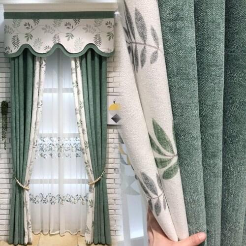 2021 New American Korean Pastoral Style Chenille Print Contrast Stitching Curtains Curtains for Living Dining Room Bedroom