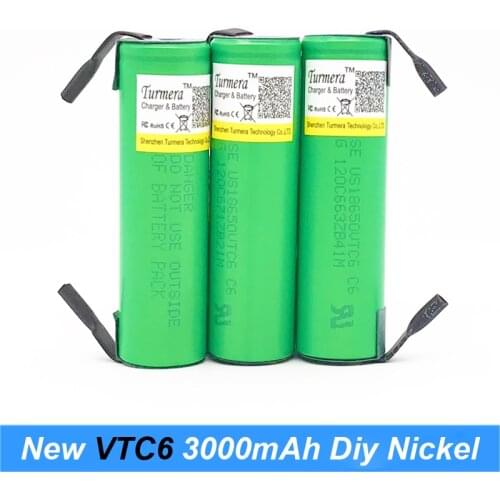 Original 18650 VTC6 new US18650VTC6 3000mAh 30amps 18650 with strips soldering rechargeable batteries for screwdrivers jun18