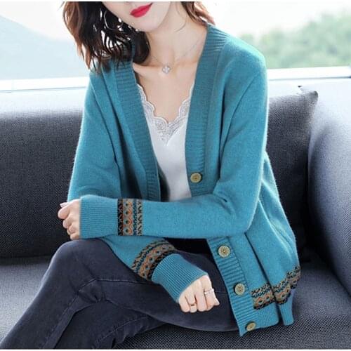 Autumn Knitted Women Cardigans Sweater with Button Striped Casual Knitwear Female Outwear Ladies Loose Long Sleeve Knitwear