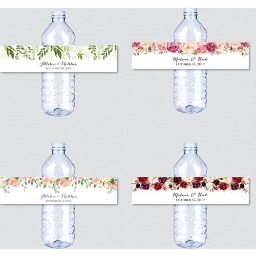 Printable Printed Wedding Water Bottle Labels - Rustic Pink Flower Custom Water Bottle Labels - Personalized Water Bottle Lab