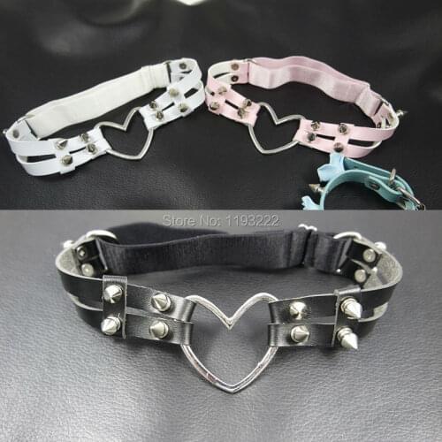 Sexy Sweet Big Large Heart Garter Belt 5 Colors Handmade Double Studded Elastic Back Leg Loop Sock Suspenders