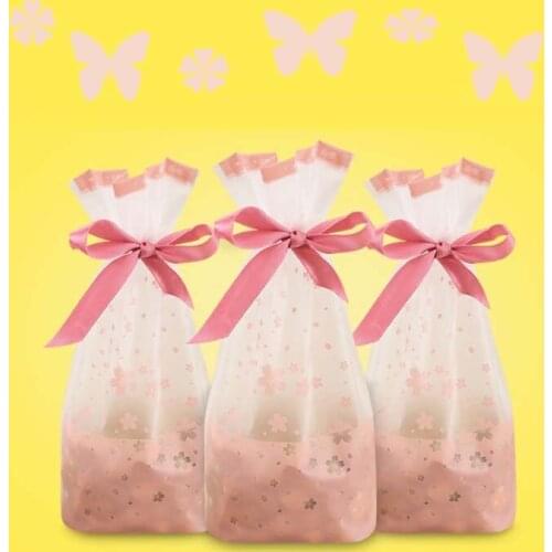 Plastic drawstring Bags For DIY Biscuits Snack candy Baking Package Decor Kids Gift Supplies environmental pink flower sakura
