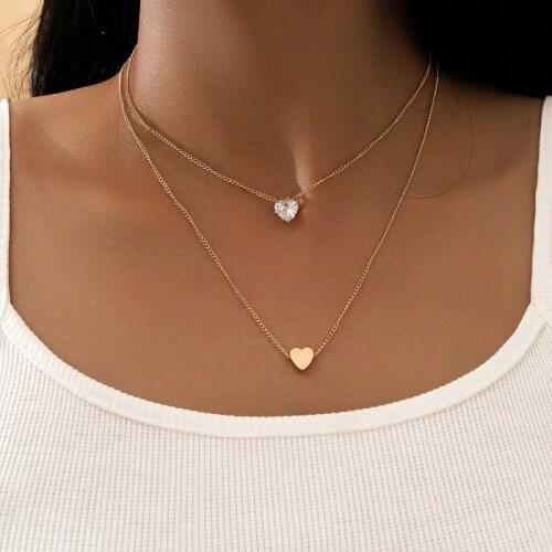 Find Me Simple Alloy Double Layer Necklace Heart star Rhinestone Pendant Necklace For Women Fashion Jewelry Accessories