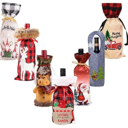 Christmas Gift Bags Holder Christmas Decorations Wine Bottle Covers Noel Natal Xmas Home Dinner Party Table Decors New Year 2022