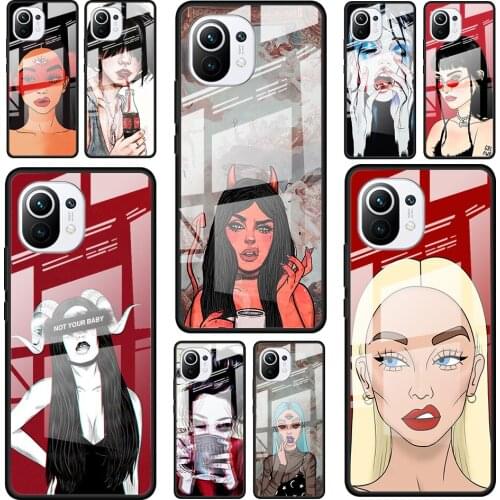 Sexy Devil Woman Cool for Xiaomi Mi 11 Ultra Lite 10T Note 10 9T Pro CC9 CC9E 5G Luxury Tempered Glass Phone Case Cover