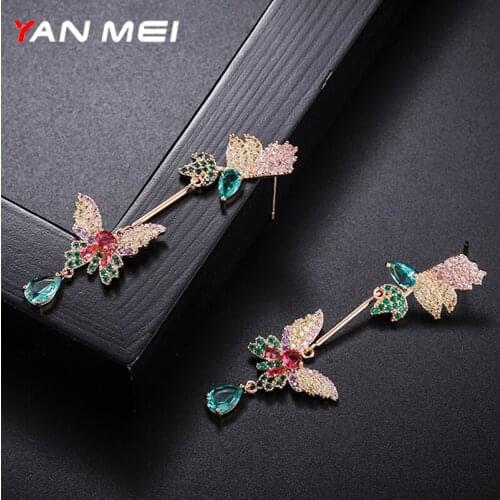 YANMEI High Quality 2 Butterfly Shaped Statement Cute Animal Earrings For Women Wedding Party Brinco Bijoux YME7977