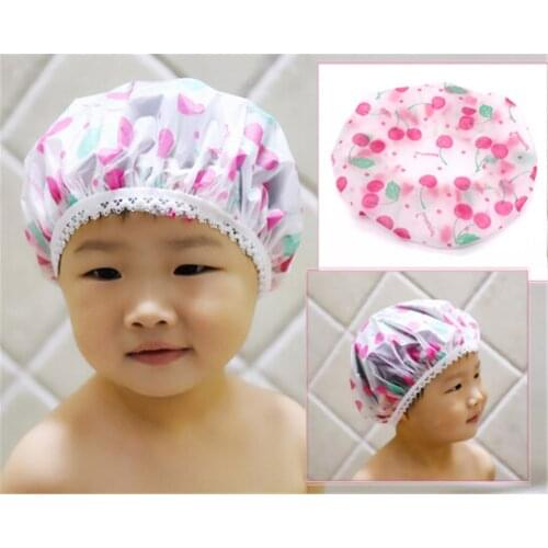 2 Pc Kids Children Shower Cap Waterproof Elastic Bath Hat Cleaning Hat Cute happy