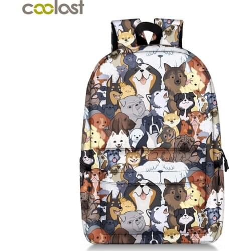 Kawaii Puppy Dogs School Backpack for Teenager Boy Girl Pug / Bulldog / Bull Terrier Children School Bags Backpack Kids Book Bag