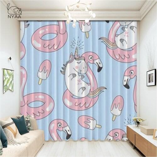 Flamingo Printed Modern Style Curtains Pink French Hotel Window Kitchen Curtains Floral Drapes Blackout Curtain Micro Shading