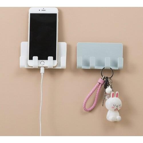Stick Up Style Wall Cell Phone Bracket 4 Colors Mobile Phone Charging Holder for Wall Traceless 4 Hook Receiving Hanger Bracket