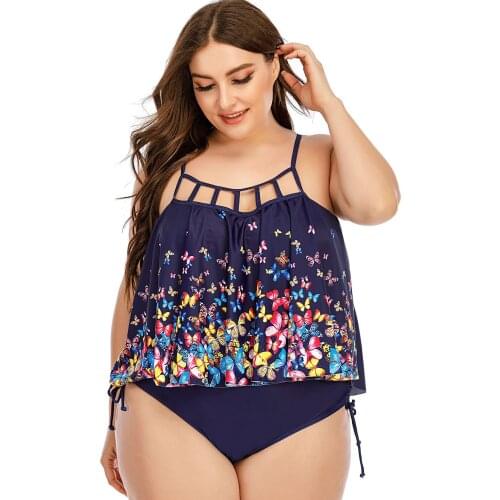 Womens 2 Pieces Bikini Set Plus Size 5XL Print Casual Swimsuit Strap Tank Top Butterfly Tankini Swimsuit Summer Swimwear