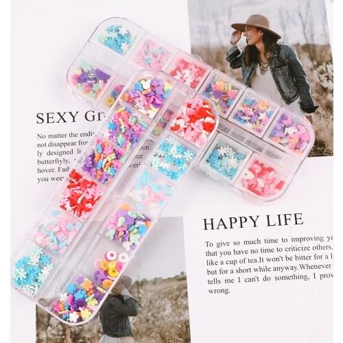 1 Box Colorful Nail Slime Rhinestones Heart/Snowflake/Cloud Sweet Pattern Nail Art Design Slices Manicure Decoration Tips Gems