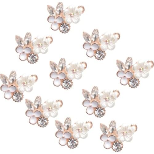 10 Pack Enamel Flower Charms Pearl Buttons DIY Clothes Shoes Bag Decorations