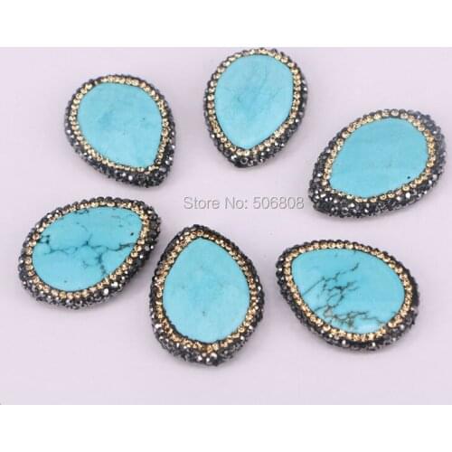 10PCS ZYZ-C5280 Waterdrop blue stone bead, pave crystal zircon nature stone connectors for making jewelry