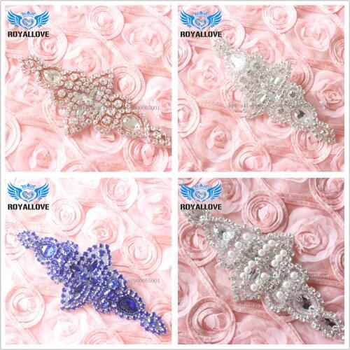 120pcs/lot) Rose Gold Sapphire Silver Fashion Crystal Pearl Rhinestone Appliques Patch Hot-Fix Beaded Wedding Motif Flower Trim