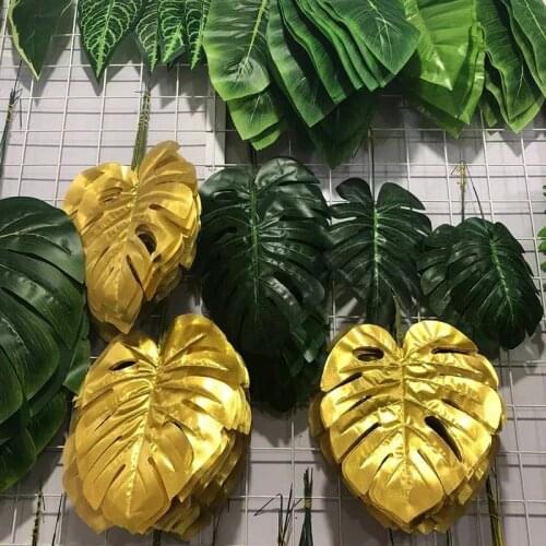 3pcs Golden Simulation Leaves Creative Summer Jungle Theme Artificial Persian Leaves for Aloha Luau Table Xmas Decoration Party