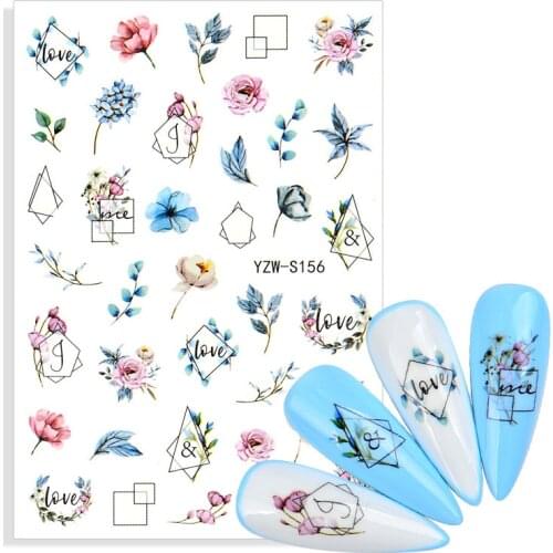 3D Nail Stickers Geometric Self-adhensive Slider Colorful Flower Leaf Butterfly Transfer Stickers for Nails Tip Abstract Wrap
