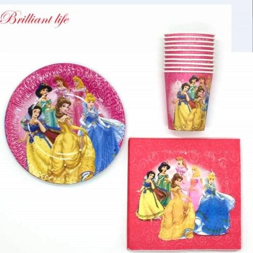 40pcs/lot Disney Six Princess Theme Girl Birthday Party Decorations Cartoon Disposable Tableware Christmas Paper Cup Plate Sets