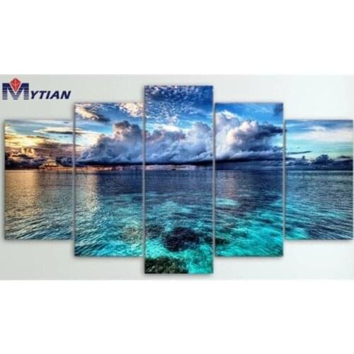 5D DIY Diamond Painting"Clear Lake"Full Square Diamond White Clouds Multi-Picture Combination Cross Stitch Kits Home Decor Gift
