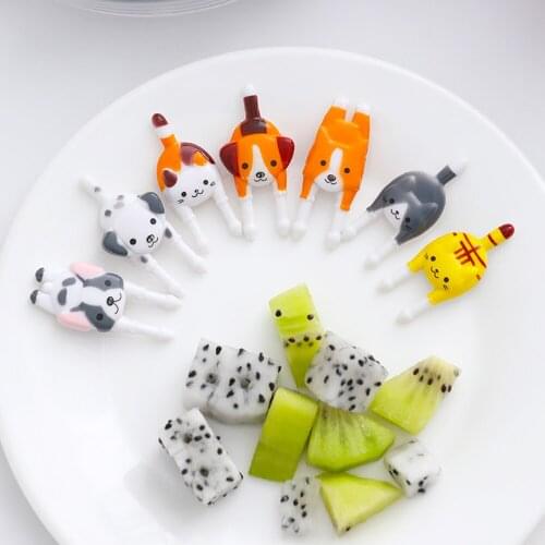 7 Pcs Animal Fruit Fork Mini Cartoon Children Snack Cake Dessert Food Fruit Pick Toothpick Bento Lunches Party Decor Random