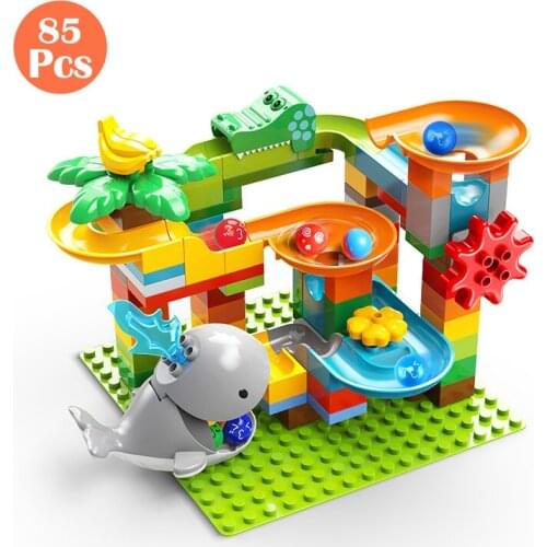 85Pcs Big Marble Race Run Maze Balls Track Building Blocks Whale Slide Large Size Animals Compatible City Toys Children Gift