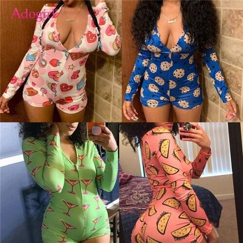 Adogirl 2021 Leopard Fashion Print Long Sleeve Playsuit Sexy V Neck Shorts Romper Casual Jumpsuit Women Sleepwear Bodysuits
