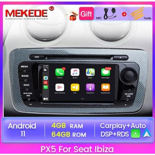 PX5 DSP RDS Android 11 4GB+64GB Car DVD Multimedia Player for SEAT Ibiza GPS Navigation Autoradio Built-in Carplay Auto WIFI BT