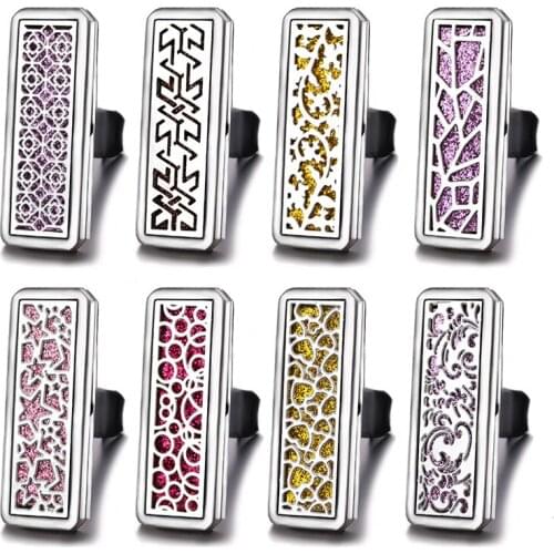 Car Air Freshener Aromatherapy Magnetic Diffuser Jewelry Rectangle Vintage Car Vent Pendant Clip Stainless Steel Perfume Lockets