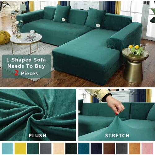 Velvet Plush L Shaped Sofa Elastic Furniture Couch Slipcover for Living Room Stretch Slipcover Couch Cover with Pillowcase