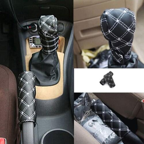 Free Shipping Non-slip Two-pieces Universal Hand Brake Covers Case Car artificial Leather Shift Knob Cover Gear Shift