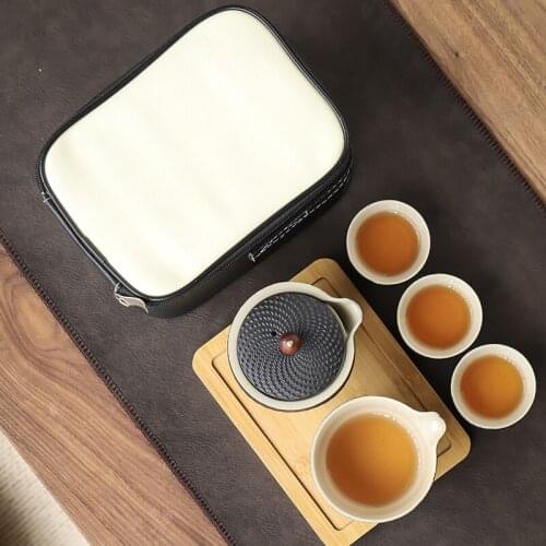 Purple Sand Teacup Ceramic Portable Teapot Set Outdoor Travel Cover Bowl Teacup Home Decoration Ornaments Exquisite Gifts