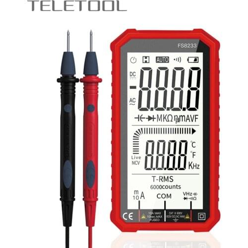 Full Screen Digital Multimeter True-RMS Auto-Ranging AC/DC Volt Ohm Capacitance Continuity Temperature Frequency Meter Tester