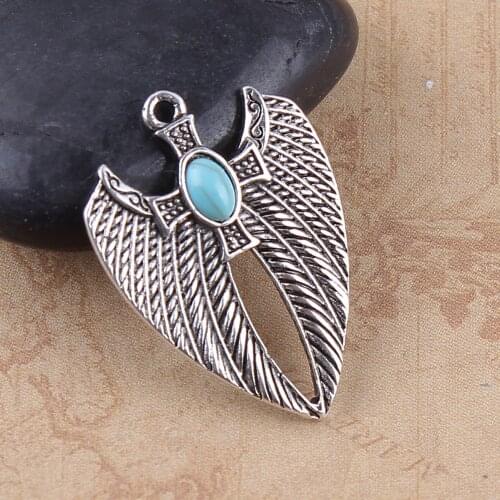 DoreenBeads Zinc Based Alloy silver color DIY Pendants Wing Blue Cross Imitation Components 32mm(1 2/8") x 23mm( 7/8"), 10 PCs