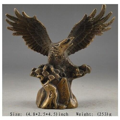 Shipping CHINESE BRASS SUPERB HANDWORK OLD HAMMERED LUCKY STATUE EAGLE COLLECTABLE DECOR