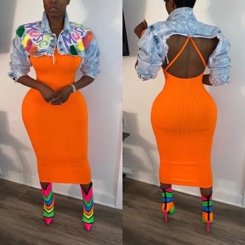 Letter Print Demin Jeans Denim Jacket Fall Women Stylish Sexy Streetwear Backless Tassels Coats Cropped Tops Jackets Outerwear