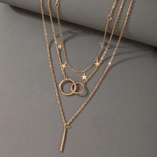 Tocona Elegance Star Geoemtric Pendant Necklace for Women Hollow Geometric Multi-layer Geometric Jewelry Gift Collar 17471