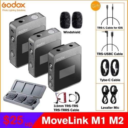 Godox MoveLink M1 M2 2.4GHz Wireless Lavalier Microphone for DSLR Cameras/Camcorders/Smartphones/Tablets Type-C Mobile Video Mic