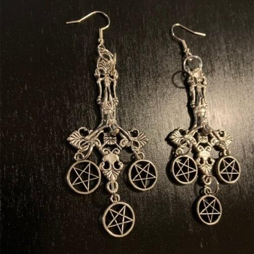 Goth Unholy Trinity Earrings Inverted Crucifix Inverted Pentagram Statement Trad Witchy Classical Jewelry Fashion Women Gift