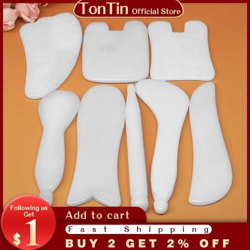 5pcs 100% Natural White Jade Guasha Scraping Massage Tool Facial for Beauty V-line Remove Dark Eye Circles 5 pcs in 1 set