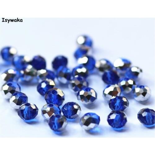 Isywaka Deep Blue Silver Color 4*6mm 50pcs Rondelle Austria faceted Crystal Glass Beads Loose Spacer Beads for Jewelry Making